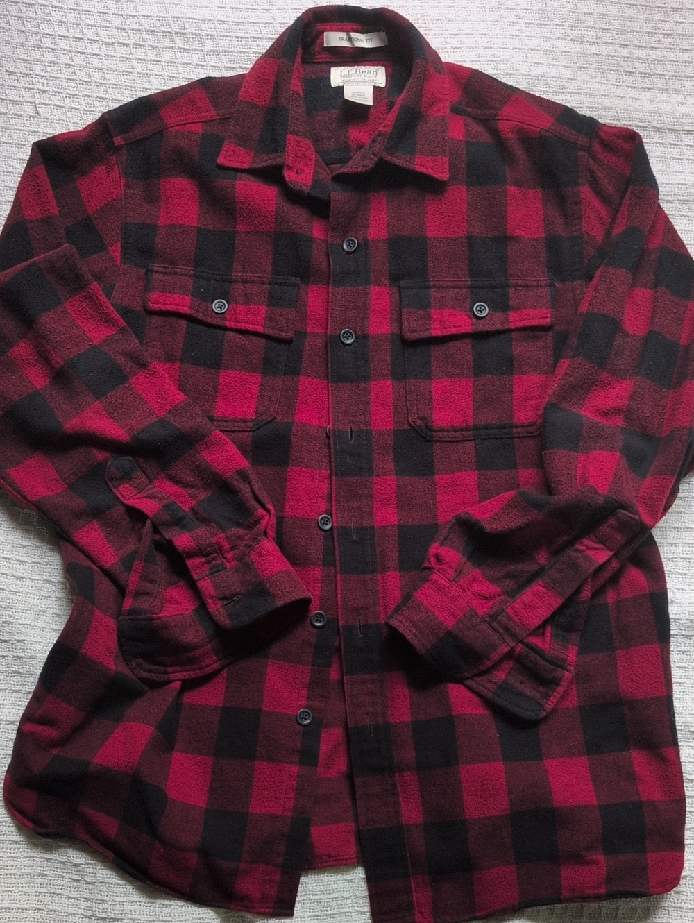 L.L. Bean Men’s Red and Black Buffalo Plaid Chamois Button-Down Shirt